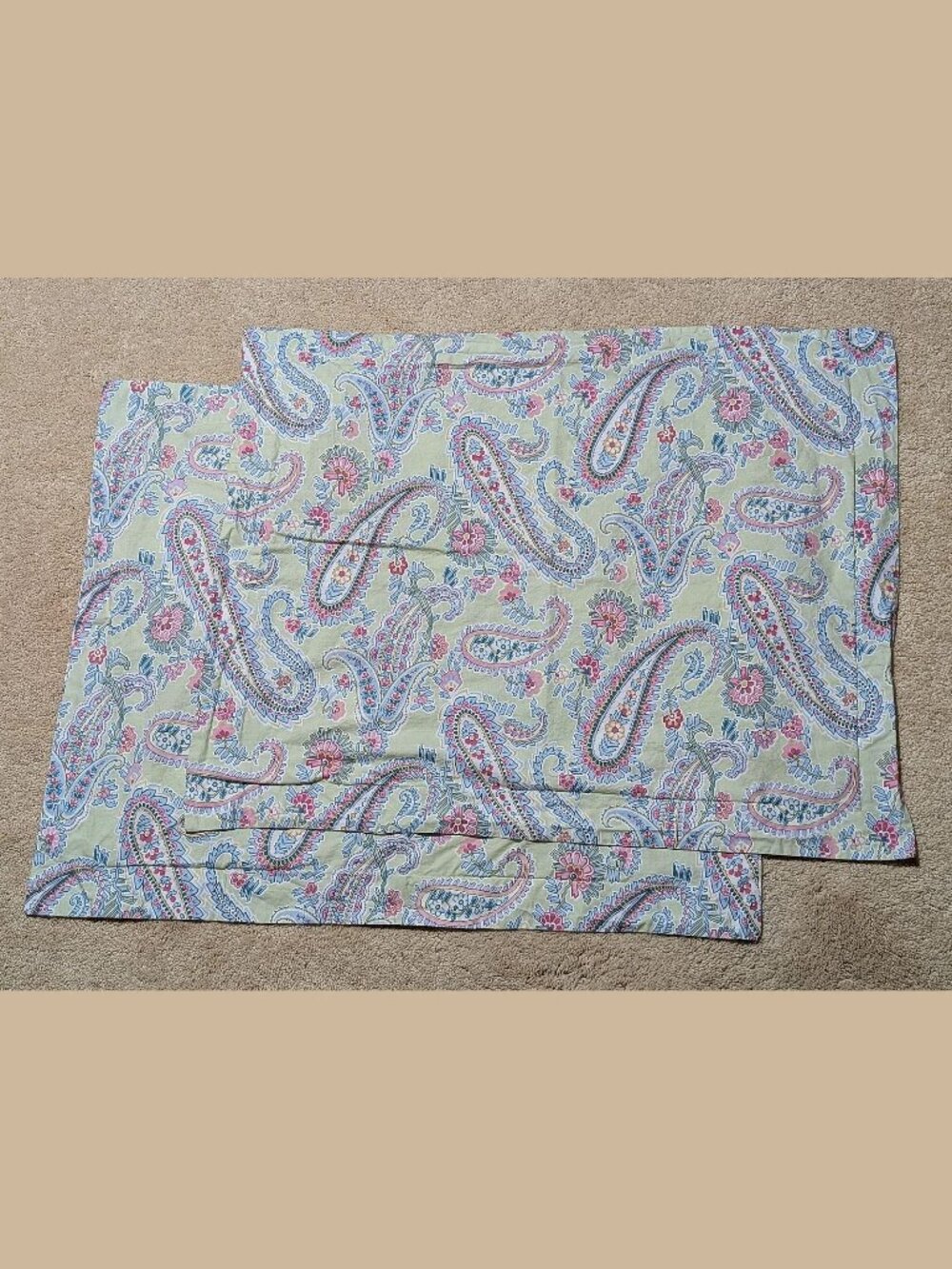 RARE EUC SET of 2 Pottery Barn GREEN Jane Paisley Floral Standard PILLOW COVER